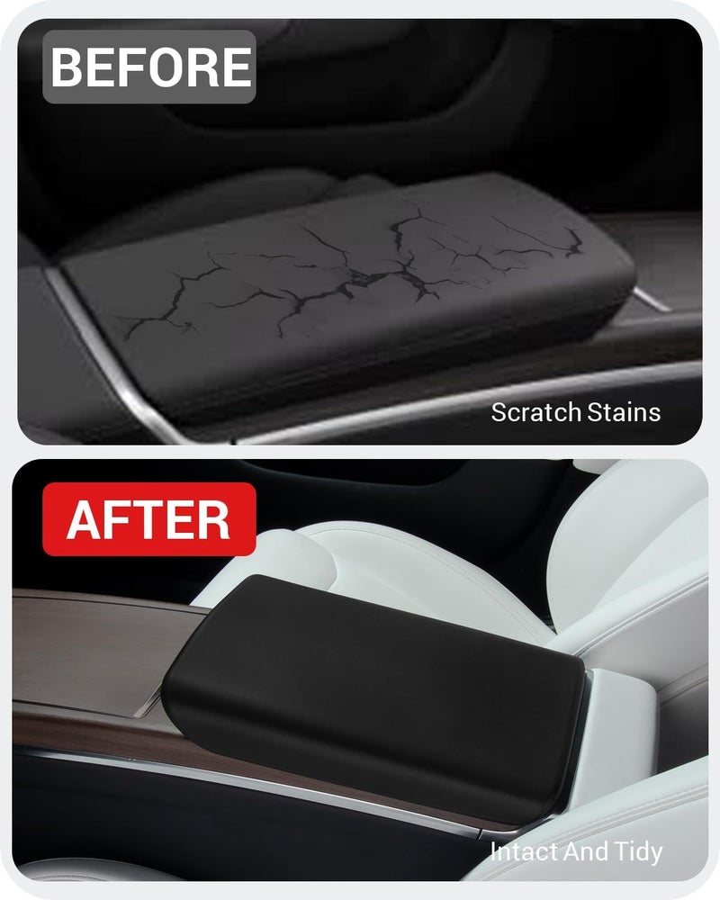Basenor Tesla Model S Model X Center Console Cover Non-Slip TPE Armrest Cover [No Logo] Protector Armrest [Proprietary Design] 2021-2026 Tesla Interior Accessories Black - Image 2